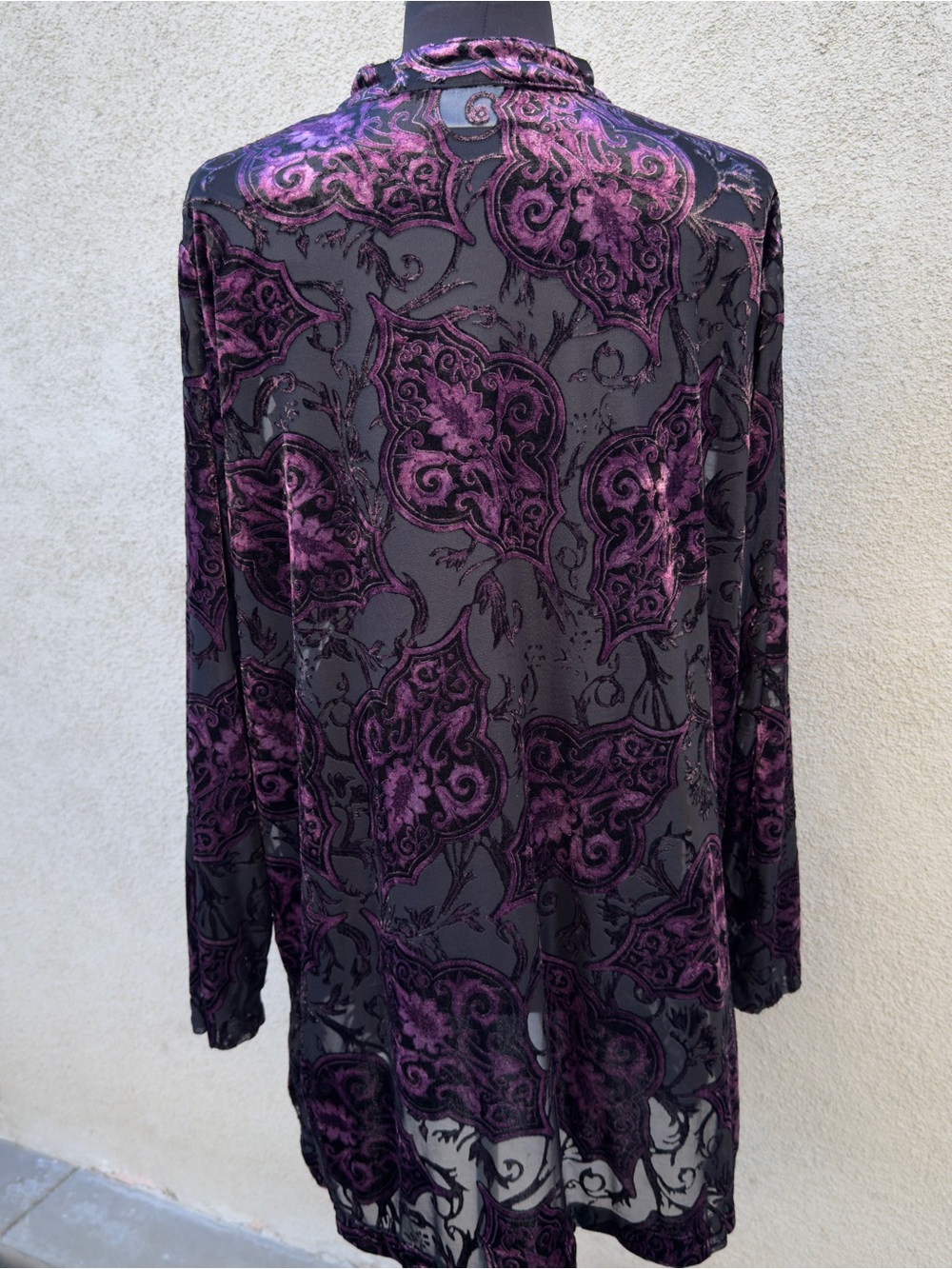 Sheer Paisley Button-Up Tunic in Black and Purple - Picture 2 of 8